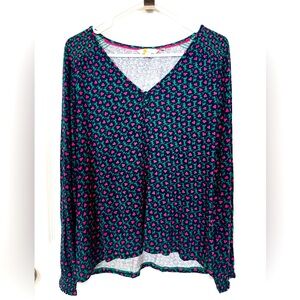 Boden V Neck Long Sleeve Floral Jersey Top Size US 14